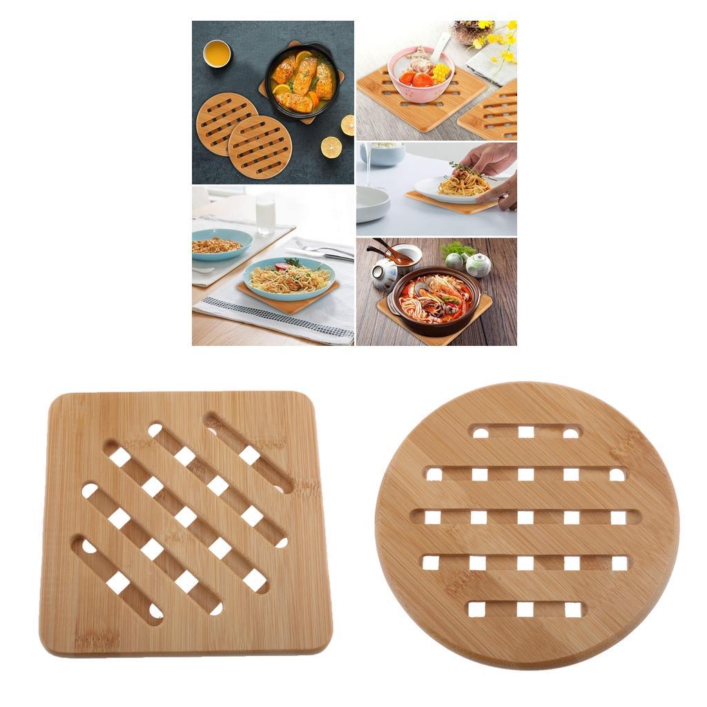 2Pcs Kitchen Bamboo Hot Pads Trivet Heat Resistant Pads Teapot Trivet
