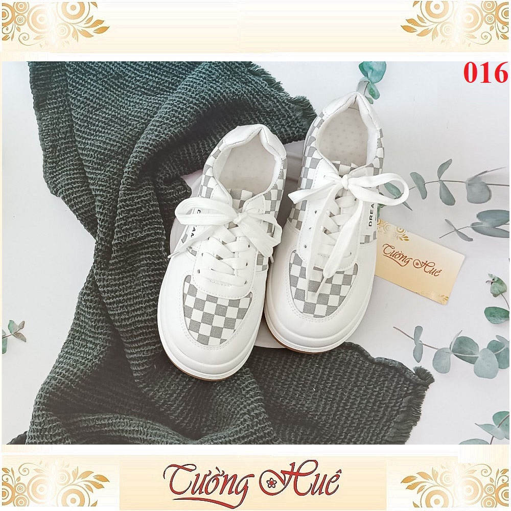 Giày Thể Thao Nữ Buộc Dây Sọc Caro Đế Bánh Mì - Hàng Quảng Châu - 016