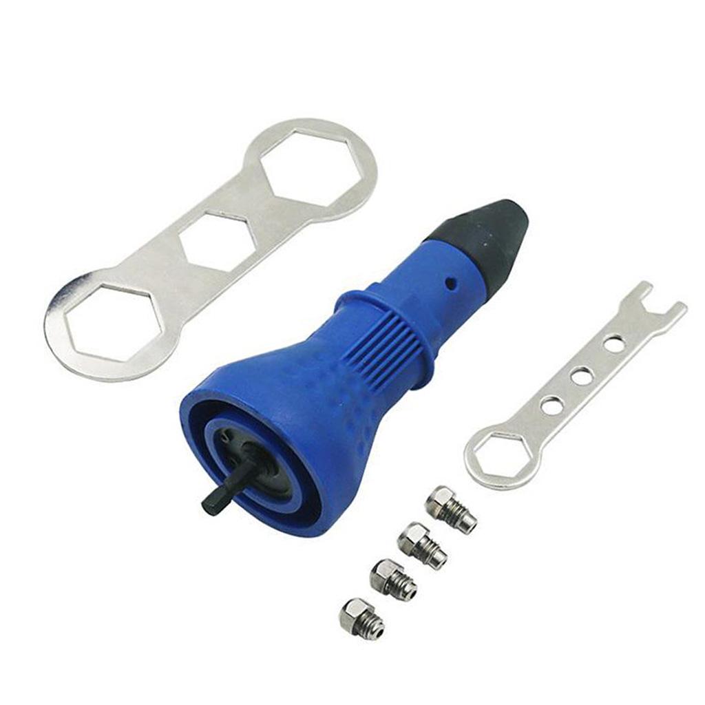 Electric Rivet Nut Gun Cordless Riveting Drill Adaptor Insert w/ Wrench Blue