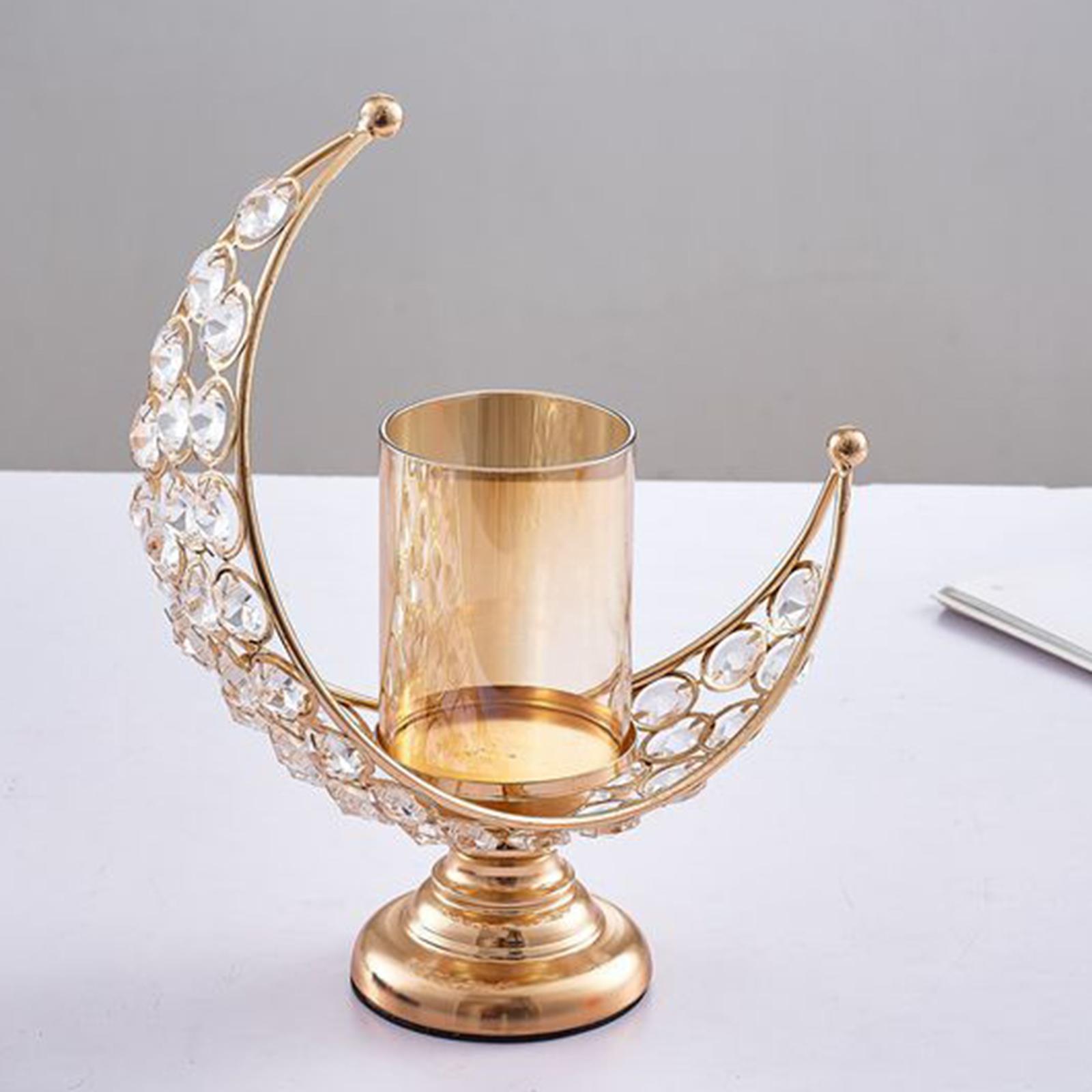 Pillar Candle Holder Moon Shape Candlestick Holder Metal Craft Dining Table Bedroom Wedding Centerpiece Home Decoration Tealight Holder