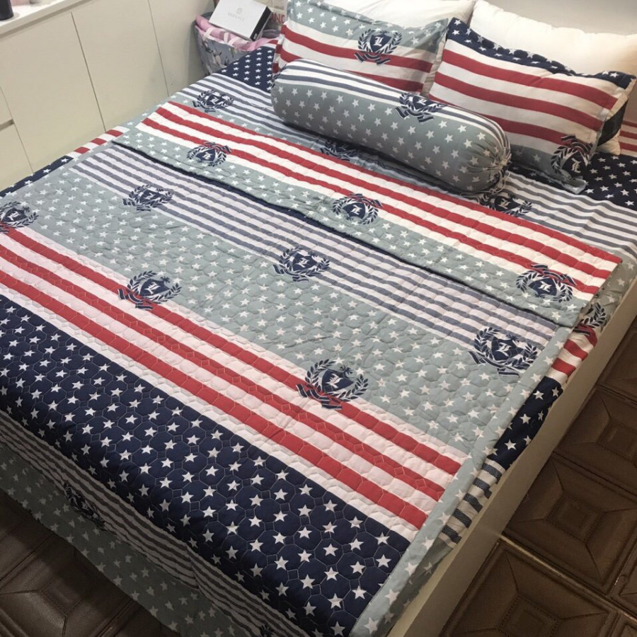 Chọn Bộ Chăn Ga Gối Hè Thu 5 Món PL Cotton Cờ Mỹ