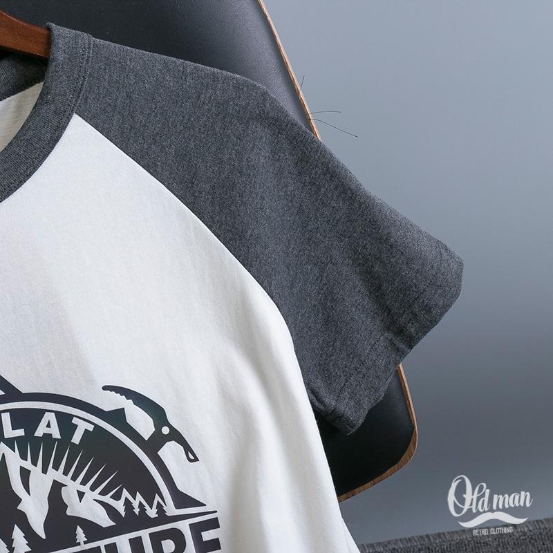 Áo Thun Cổ Tròn, Tay Áo Raglan In Hình Vintage, 100% Cotton, Áo Phông Tay Đùi Vải Mịn Phong Cách Classic, Retro OLDMAN