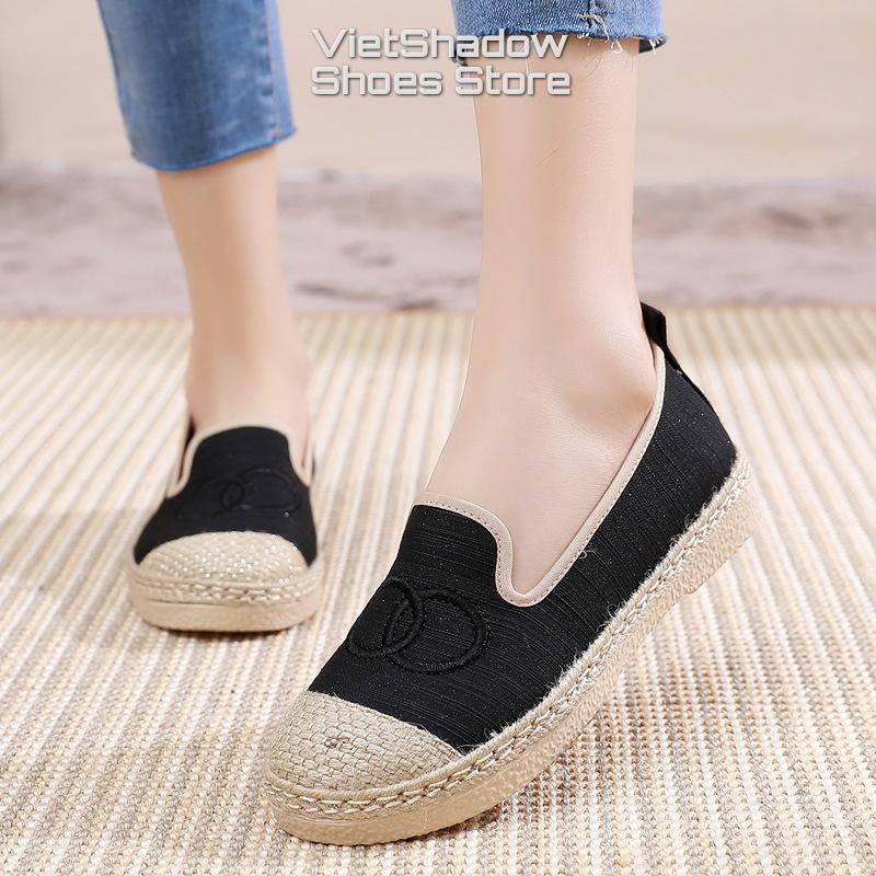 Slip on giày lười vải nữ chất liệu vải bố mũi và viền bo cói siêu đẹp và cá tính - Mã SP C01