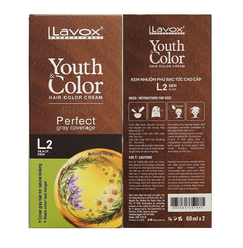 Kem Nhuộm Dưỡng Tóc Phủ Bạc Lavox Youth&Color L2 - Màu Đen