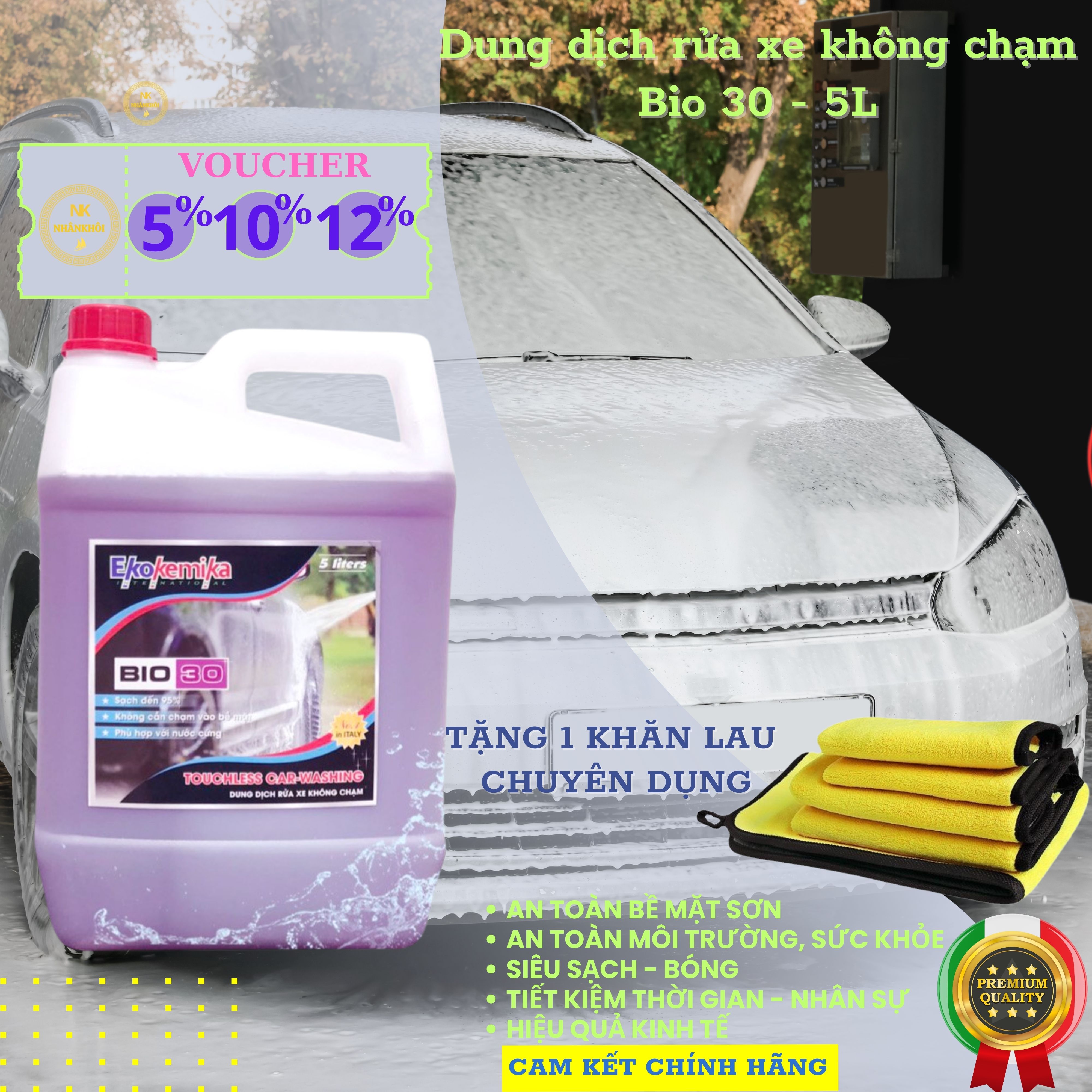 Bio 30 - 5 lít - Dung dịch rửa xe không chạm - Nước rửa xe bọt tuyết - Ekokemika