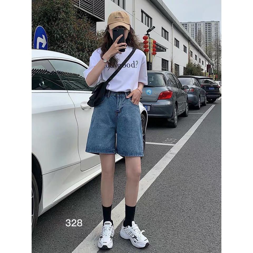 QUẦN SHORT LỬNG JEAN – BÒ NGÓ ĐÙI KIỂU NỮ LƯNG CAO XANH TRƠN BASIC 25