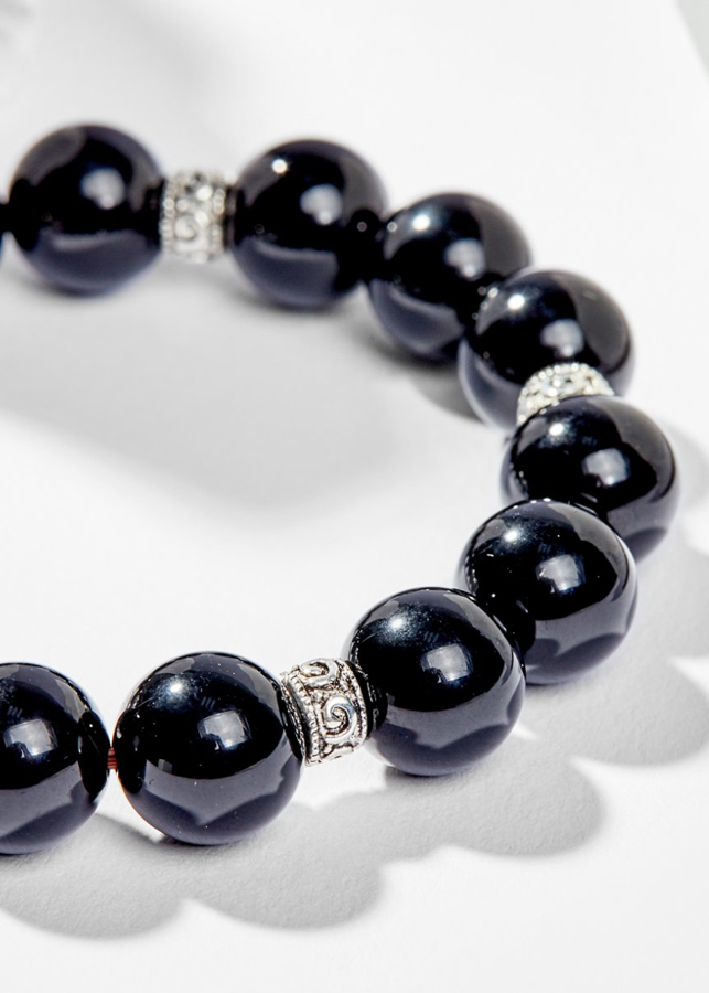 Vòng Tay Phong Thủy Đá Obsidian Phối Charm Tỳ Hưu Bạc  Mệnh Thủy, Mộc Ngọc Quý Gemstones