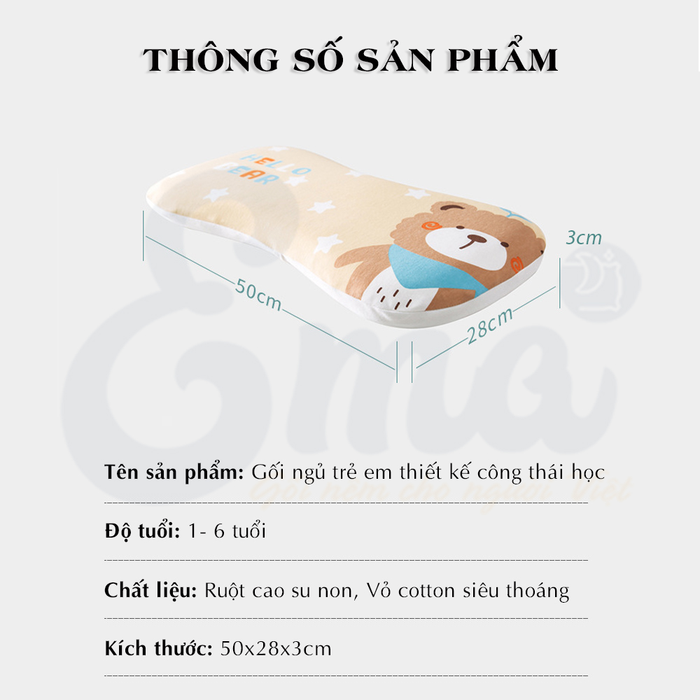 Gối cao su non trẻ em thiết kế công thái học cho bé từ 1-6 tuổi - Hàng cao cấp với ruột gối đục lỗ thoáng khí