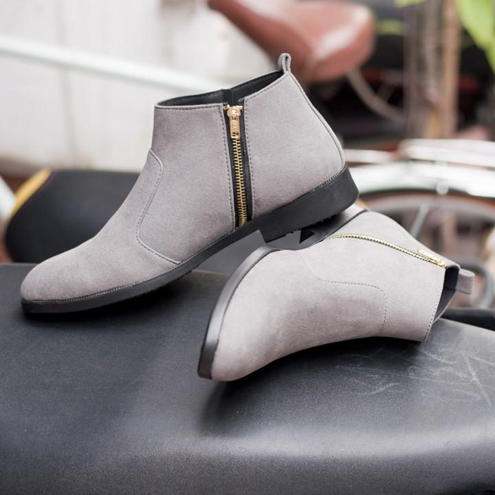 Giày Chelsea Boot Nam Cổ Khóa Rất Dễ Xỏ Da Búc Màu Xám Cực Đẹp - CB521-bucxamkhoa(ĐG)-Kèm Đón Gót Sừng