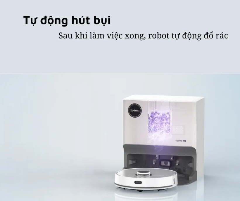 Robot Hút Bụi Lau Nhà Thông Minh XIAOMI Lydsto W2, Tự Động Giặt Giẻ, Đổ Rác, Sấy Khô, Diệt Khuẩn Ozone 99,9%, Tự Động Bơm Nước, Diện Tích Hoạt Động 200m2, Công Suất 50W - Hàng Chính Hãng