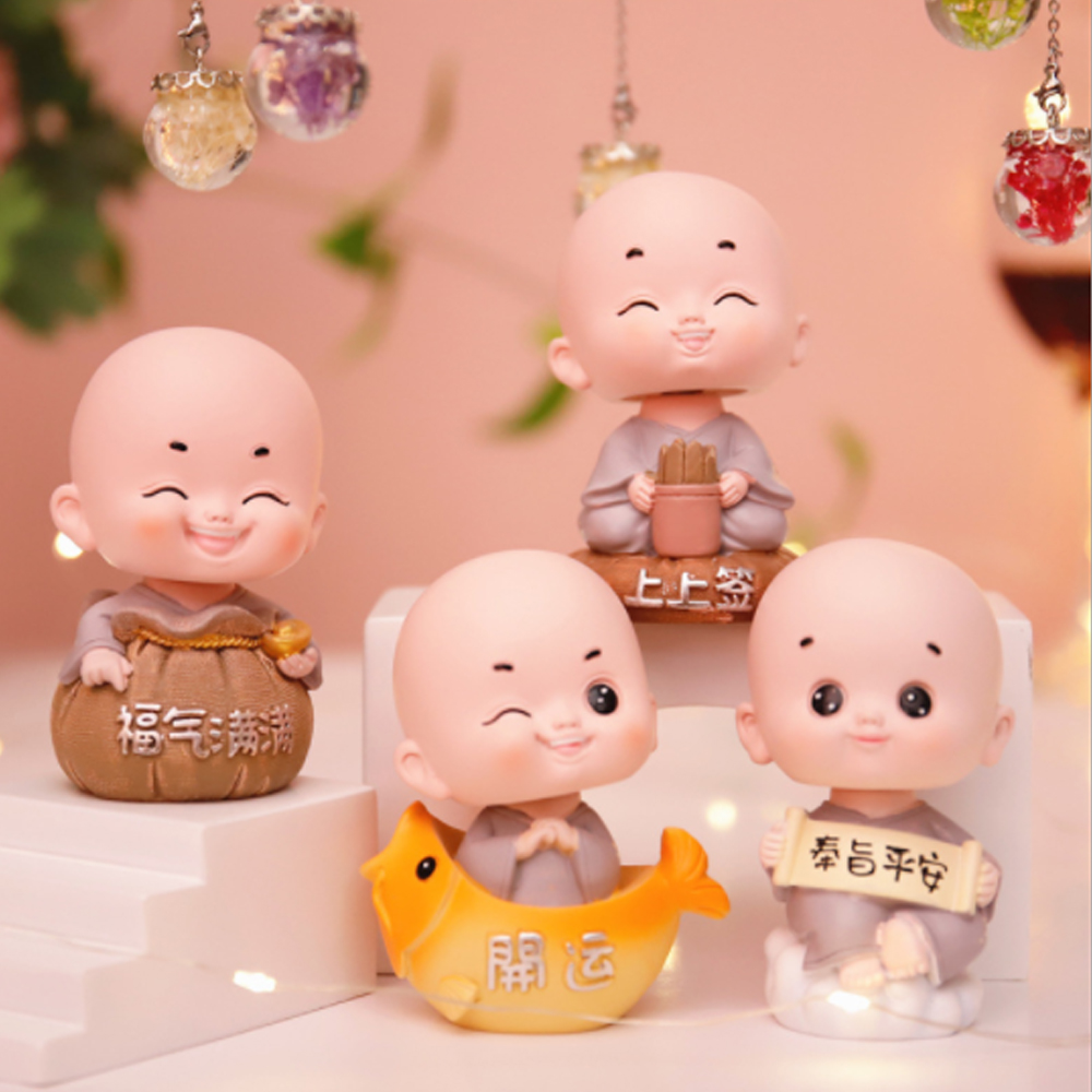 Bộ 04 chú tiểu may mắn đầu lò xo lắc lư