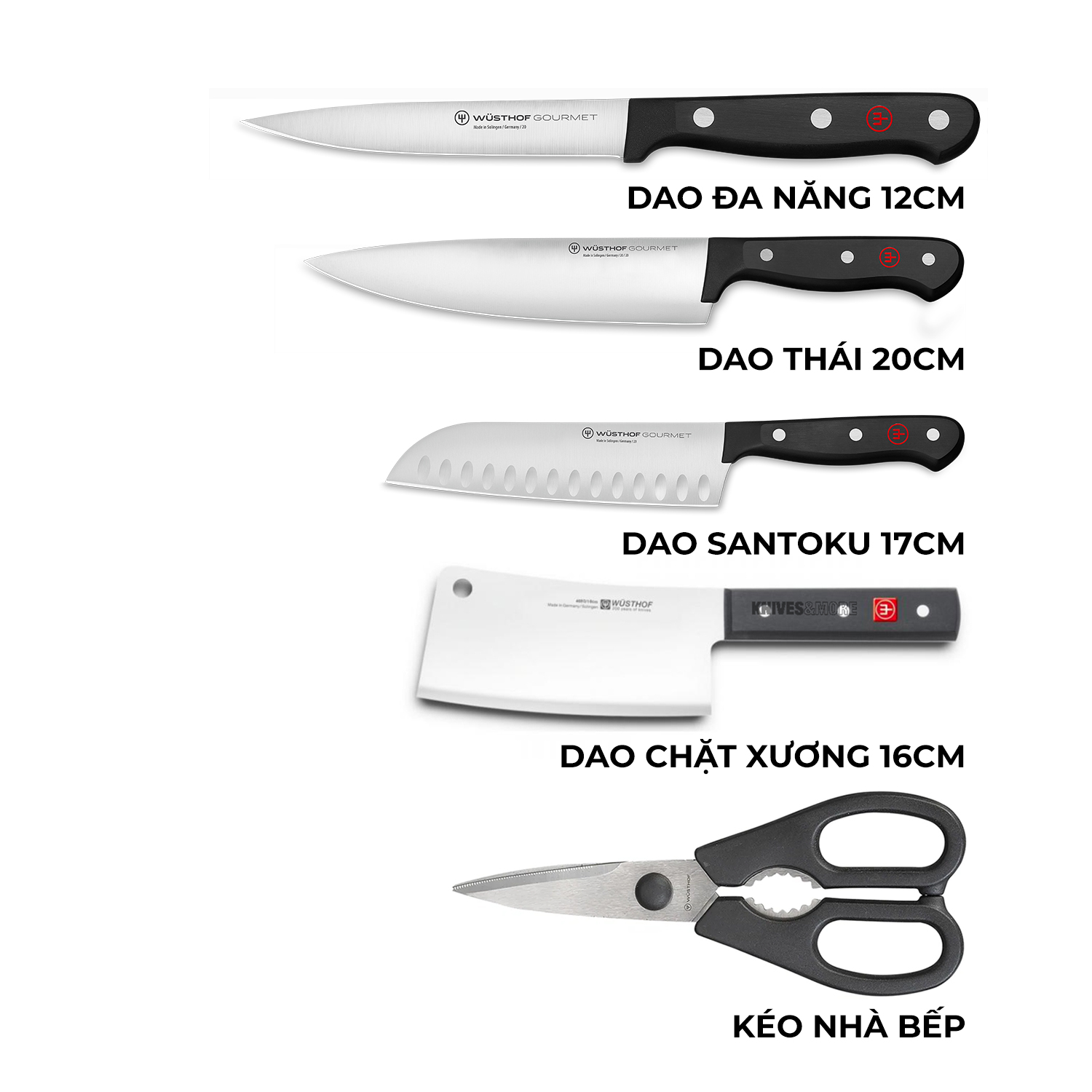 Bộ dao 5 món Wusthof Gourmet, hàng chính hãng