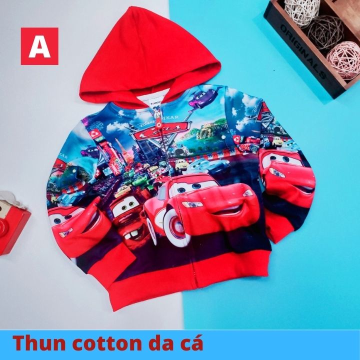 Áo khoác bé trai hình xe Mc Queen từ 9-40kg. Chất thun mát, hình in sắc nét -Kiến Lửa