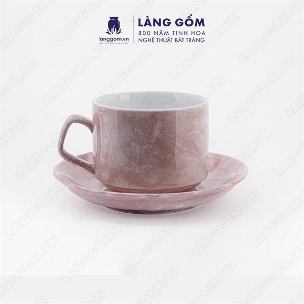 Cốc uống nước, Ly sứ vân đá dáng cốc Cappuccino vuông dung tích 250ml - Gốm sứ Bát Tràng cao cấp - Làng Gốm Bát Tràng