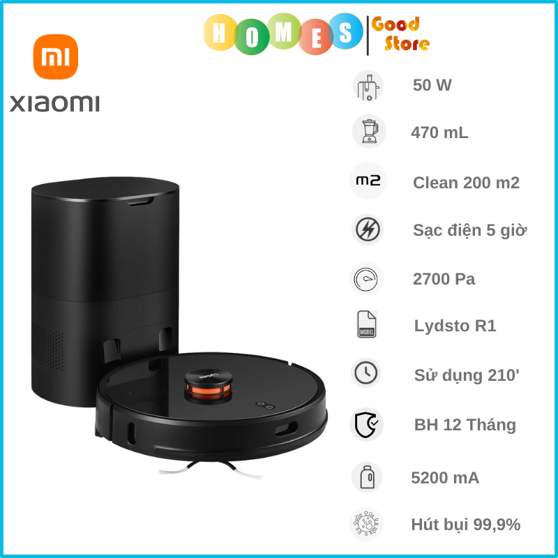 Robot Hút Bụi Lau Nhà XIAOMI Lydsto R1 Diện Tích Hoạt Động 200m2 Công Suất 50W Áp Suất 2,700 Pa - Hàng Chính Hãng