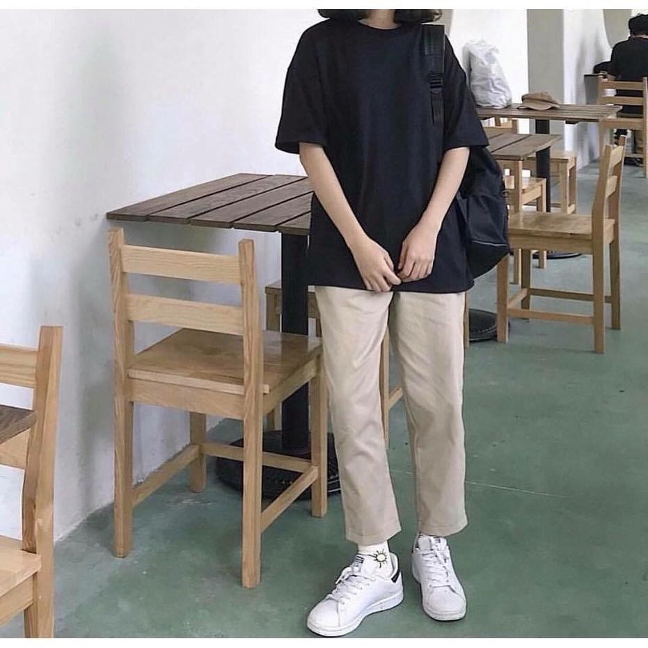 Quần Baggy Kaki Nam Nữ Ống Suông Basic Unisex - Kiểu quần baggy nam ống rộng màu đen và be - Gin store