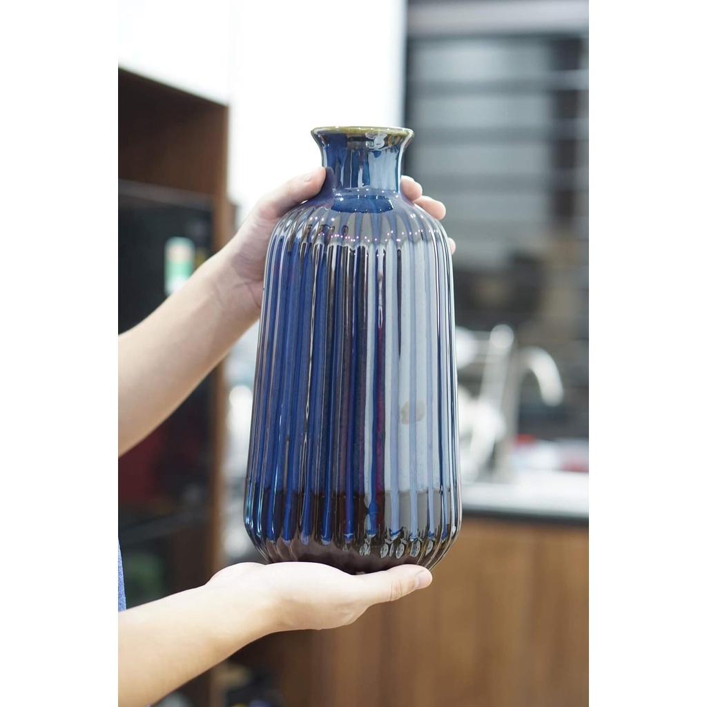 Bình hoa gốm Bát Tràng cỡ to cao 30cm - Trang trí dáng bình dừa men xanh hỏa biến