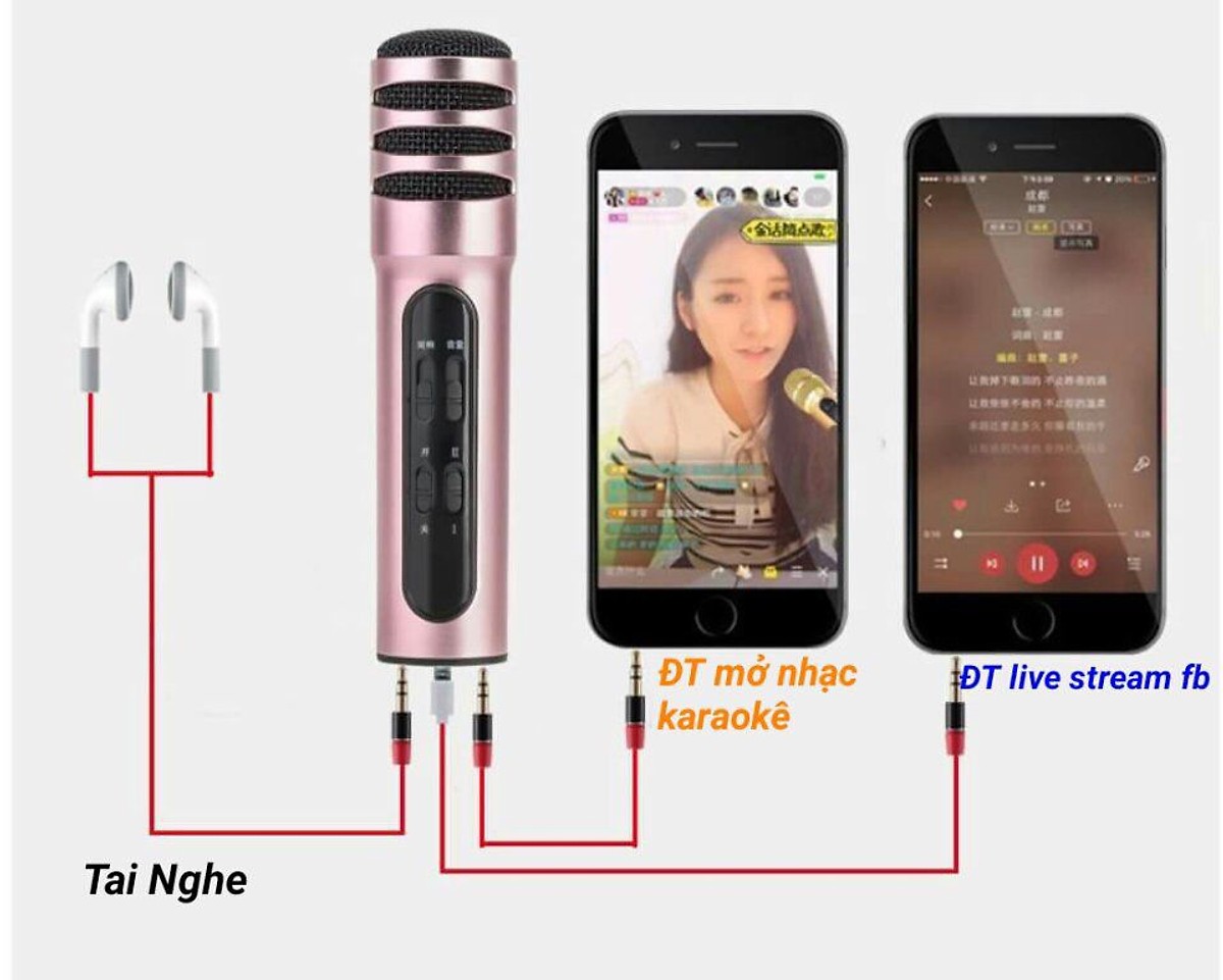Micro Livestream C7 , tặng tai nghe ,Thu Âm Hát Karaoke Livestream 3 in 1