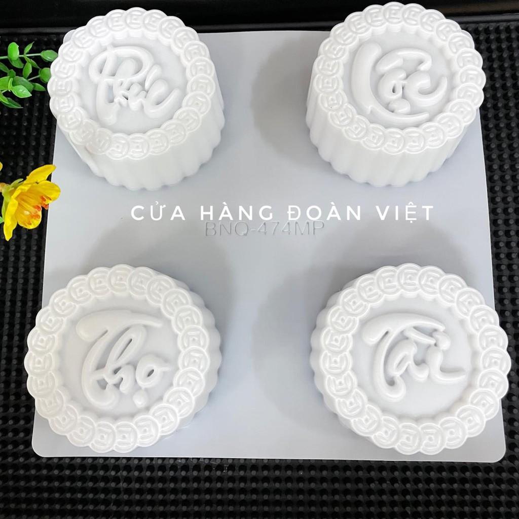 bộ 4 Khuôn Nhấn Xôi, Khuôn Xôi, Khuôn Rau Câu Hình PHÚC LỘC THỌ TÀI 9 cm - Khuôn Nhựa 3D Sắc Nét