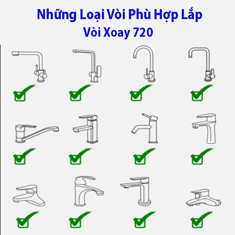 Đầu nối vòi nước thông minh xoay 720 độ - Vòi nước lắp chậu rửa bát chén lavabo với 2 chế độ nước chảy