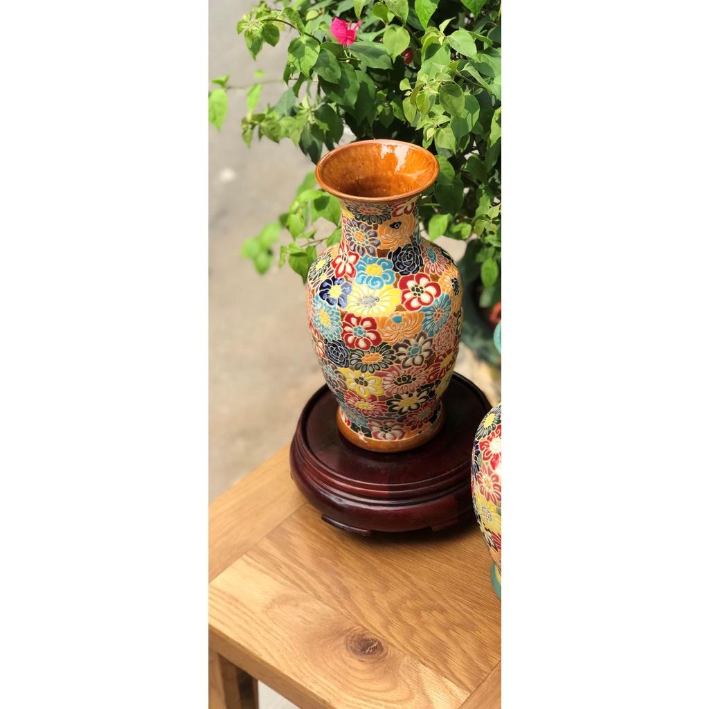 Bình Bách Hoa 32cm full cổ Trang trí cấm hoa trưng bày decor gốm sứ thủ công Nam Bộ