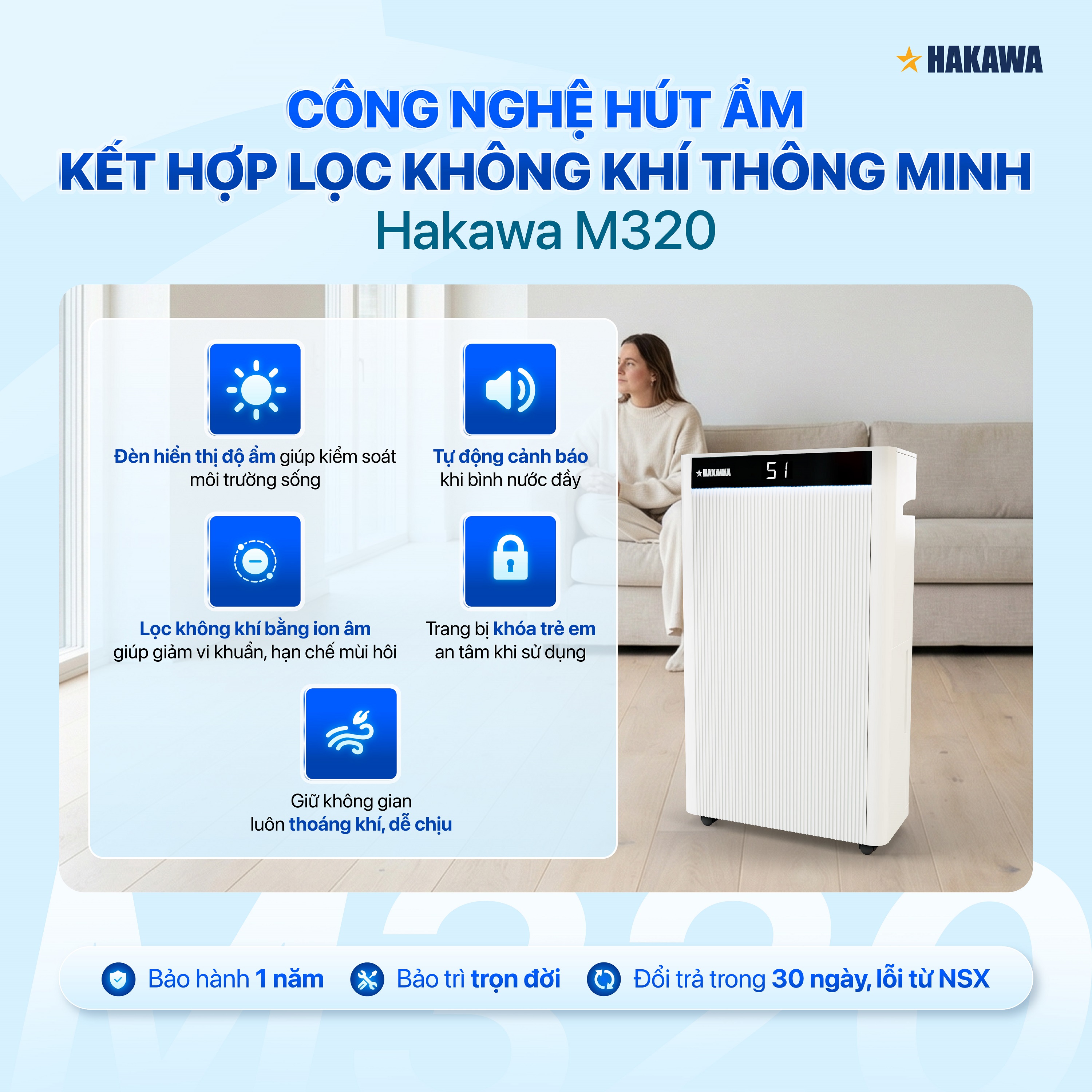Máy hút ẩm Airdog Hakawa M320 Công Nghệ Khí Nén Dùng Cho Phòng 60m² Hàng Chính Hãng