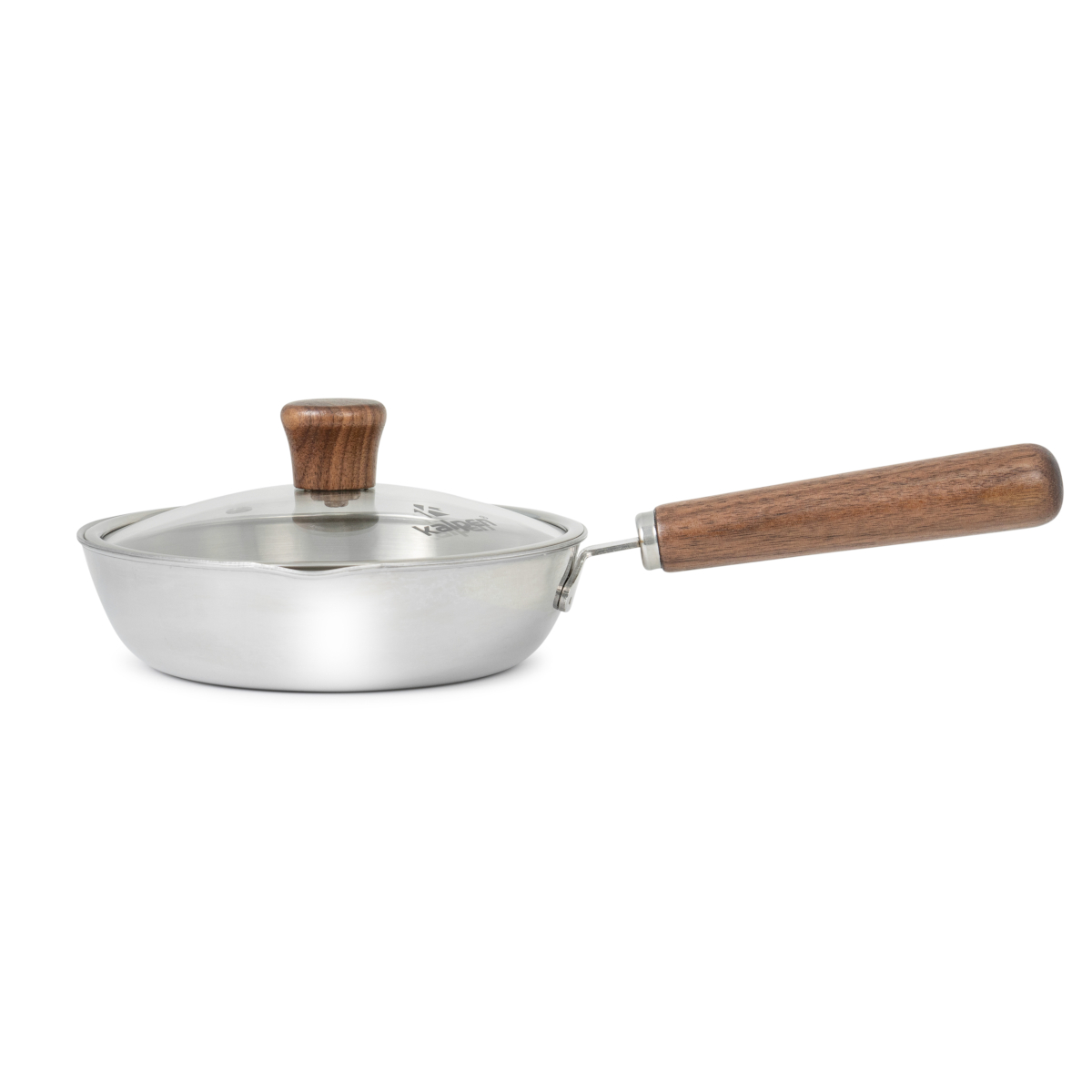 Chảo Inox 3 lớp đúc liền khối miệng rót Kalpen Rinmer 16cm kèm vung kính, bảo hành 5 năm