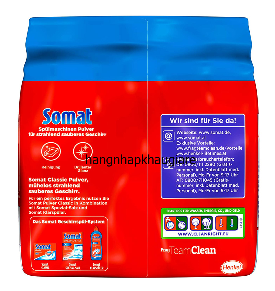 Bột rửa ly- bát Somat Clasic 1,2kg - Đức + 1 cục xà bông Coast của Mỹ