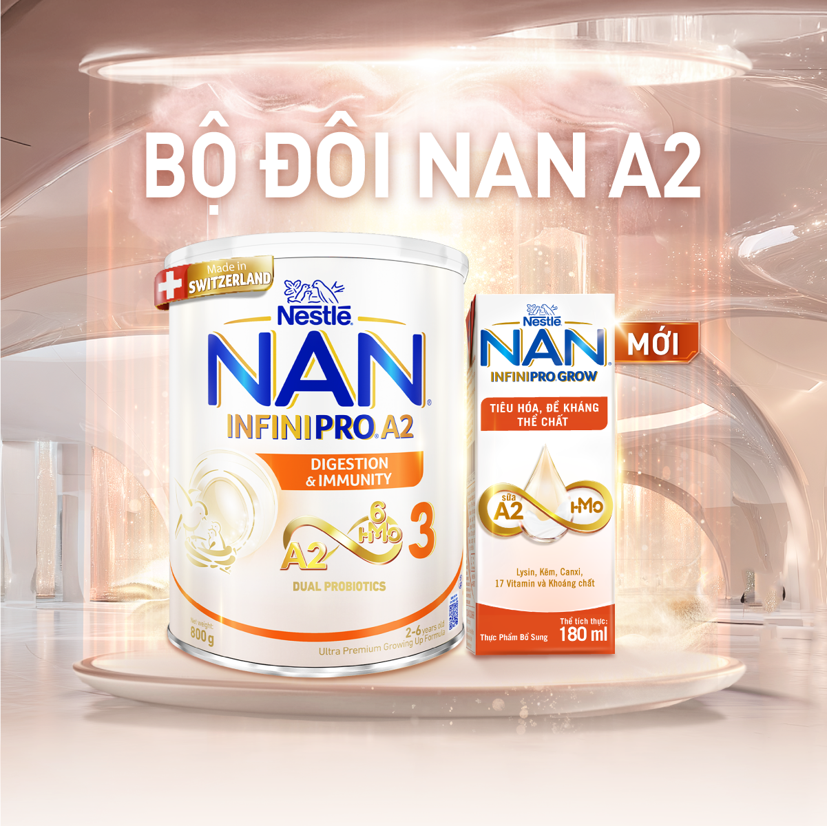 Thùng 24 hộp sữa pha sẵn Nestle NAN INFINIPRO GROW kết hợp A2, HMO hỗ trợ tiêu hóa, đề kháng & phát triển thể chất 180ml