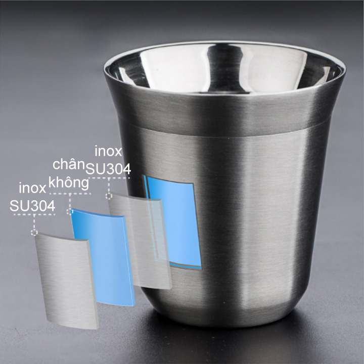 Cốc-ly uống cà phê bằng inox 304 loại 2 lớp, 160ml