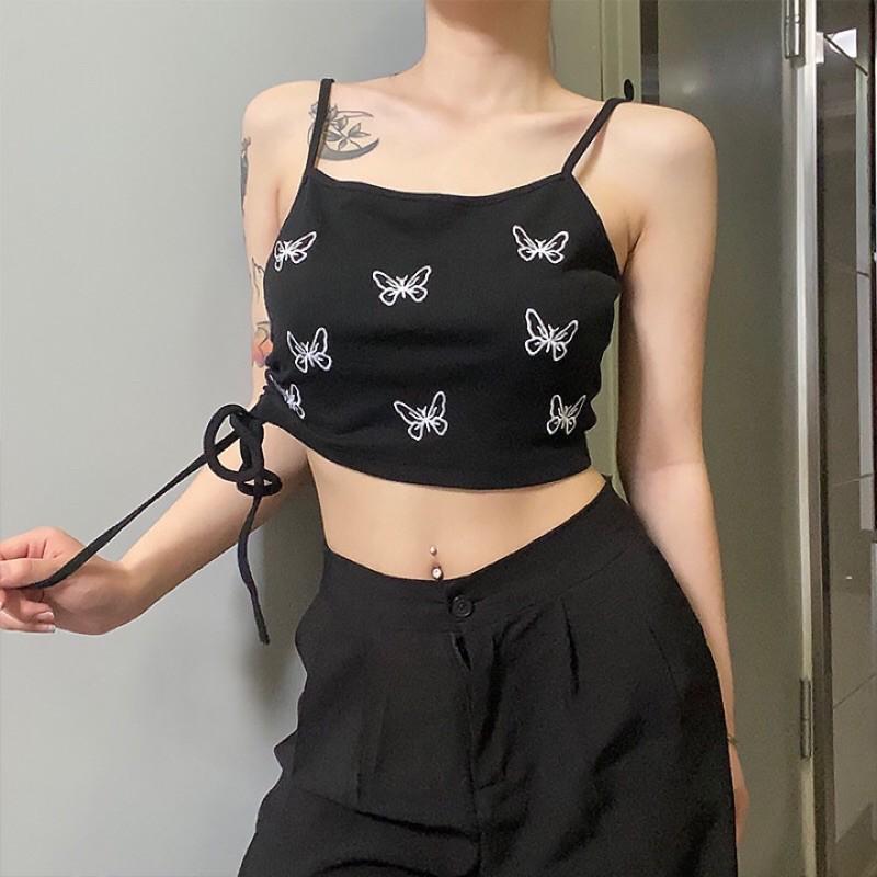 Áo bra hai dây thêu Butterfly có dây rút eo - Áo croptop cách điệu siêu xinh