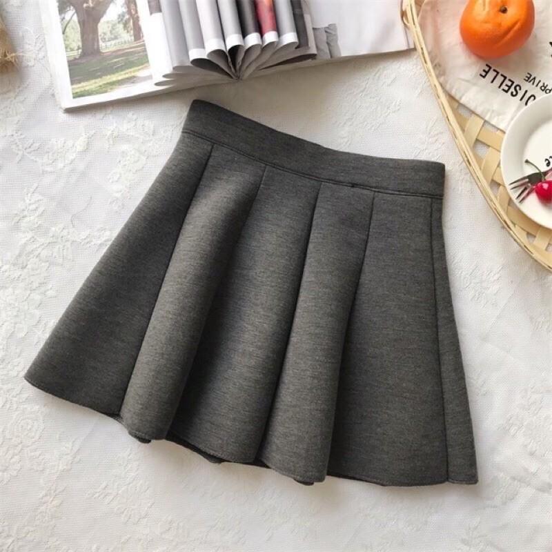Chân váy dạ xám xếp ly