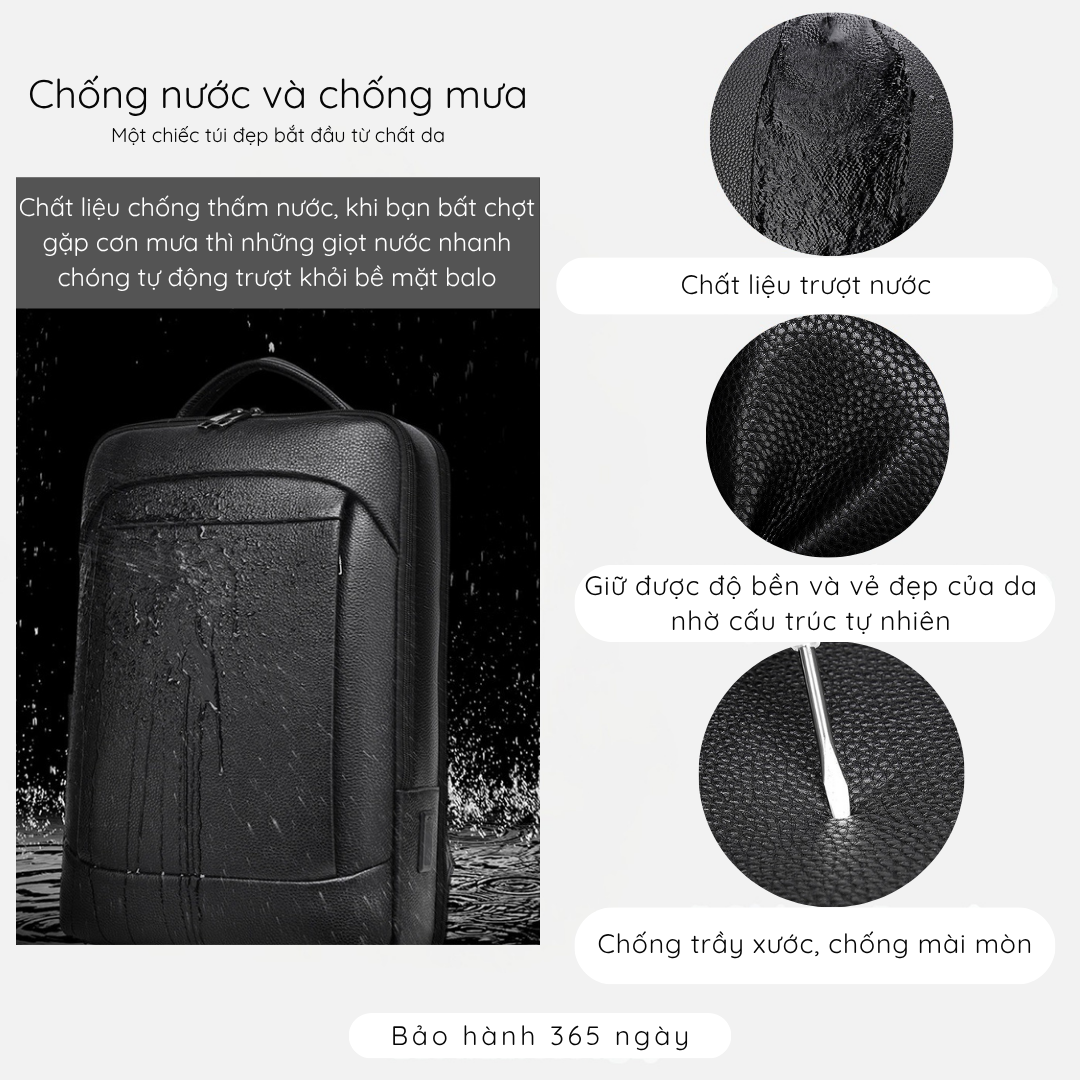 Balo da nam nữ tích hợp cổng sạc USB IDIGO MBP1 - 20001, Balo đựng laptop 15.6 inch da thật cao cấp