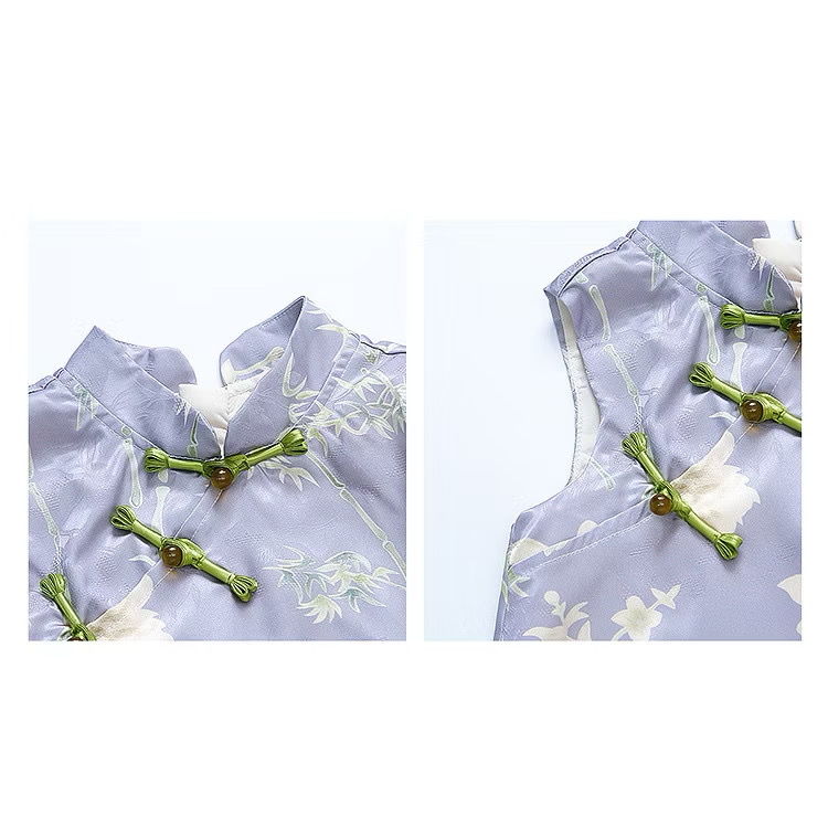 Váy Cách Tân Cổ Tàu Dáng Suông Họa Tiết Bướm Tím 1-8 Tuổi Dành Cho Bé Gái