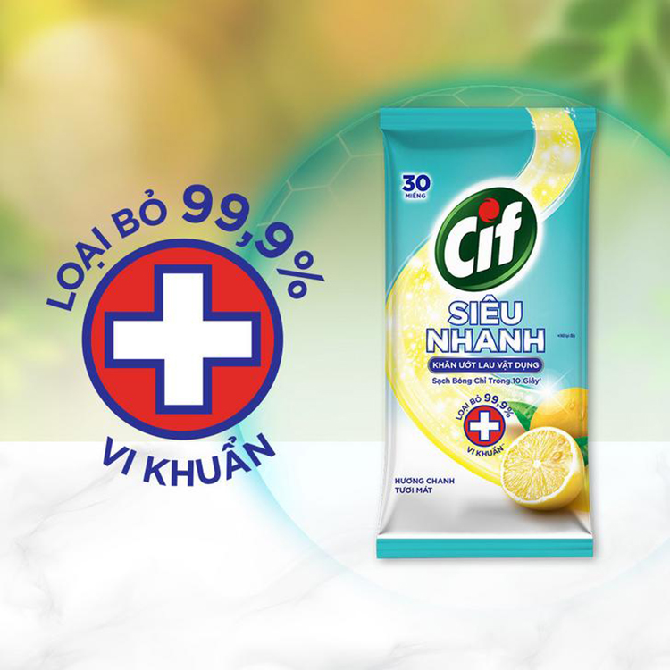 Combo Khăn Lau Đa Năng Cif Siêu Nhanh Lau Vật Dụng Hương Chanh Tươi Mát Loại Bỏ 99,9% Vi Khuẩn 30 Miếng x 4