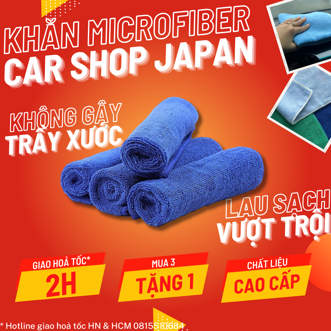 Khăn lau xe ô tô Microfiber - CAR SHOP JAPAN - Hàng cao cấp, chuyên dụng cho garage - Không làm xước sơn xe và lớp phủ bóng - Thấm nước cực nhanh - Siêu mềm mịn - Độ bền cao - Không rụng lông