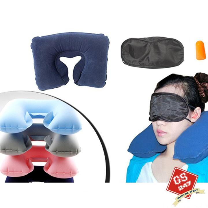 Bộ 3 sản phẩm gối hơi, mạng che mắt, nút nhét tai loại dầy