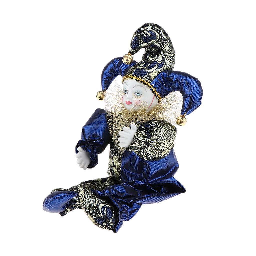 Porcelain Clown Doll Hanging Foot Harlequin Doll Home Display Ornament, D