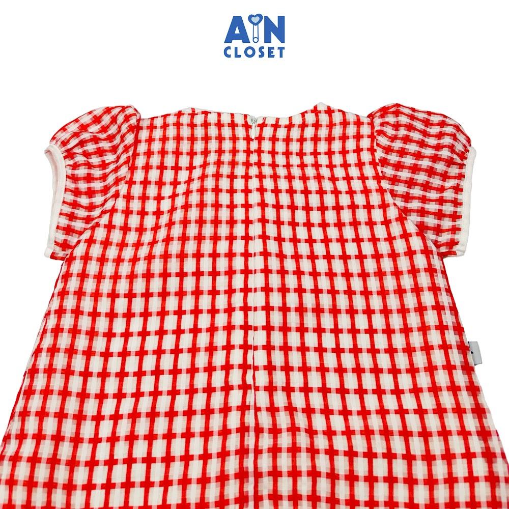 Đầm bé gái họa tiết Caro Đỏ Cổ Nơ cotton - AICDBGOMTK2V - AIN Closet