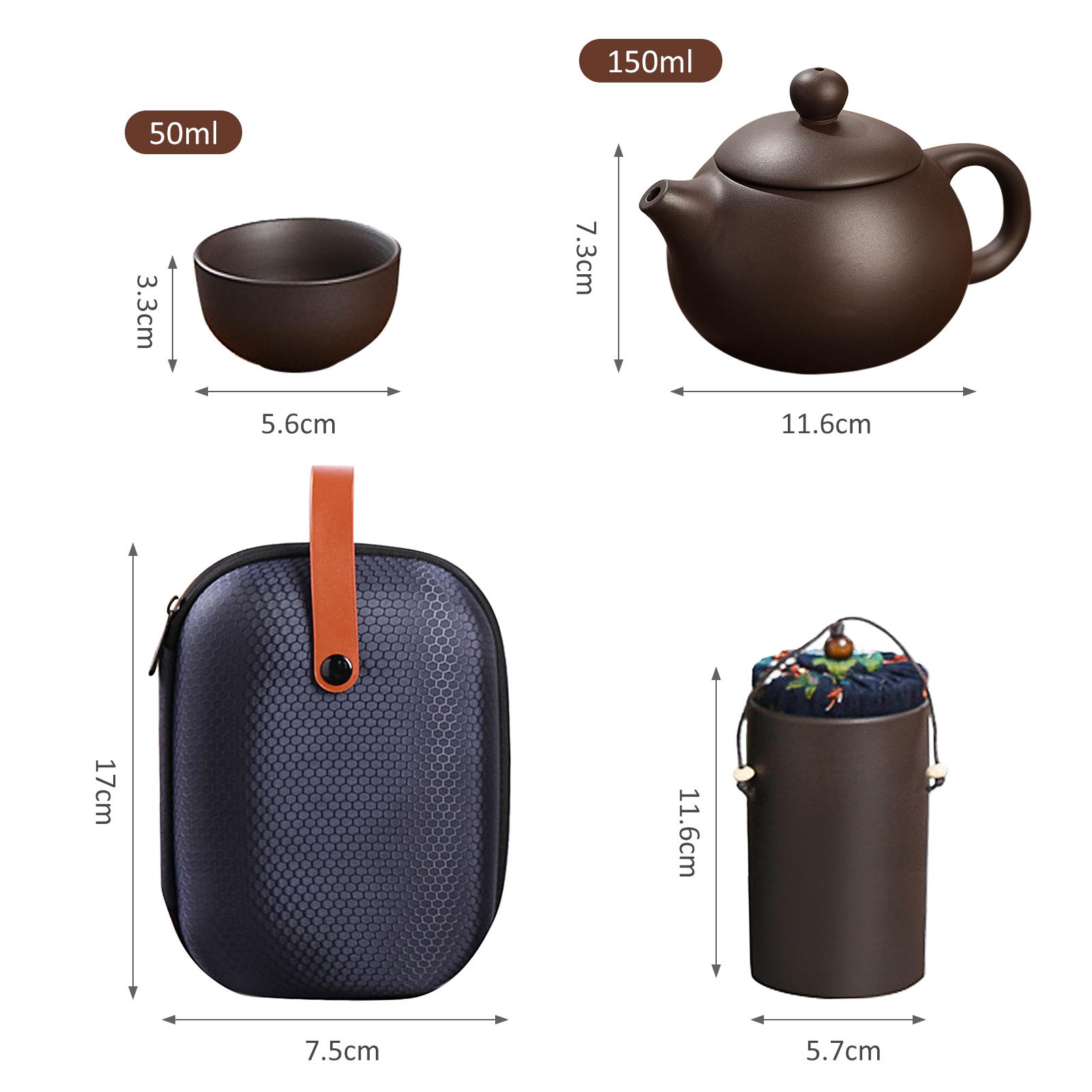 Ceramic Purple Sand Tea Set Portable Outdoor Travel Tea Pot and Cups Set with Towel Tea Canister and Carry Bag