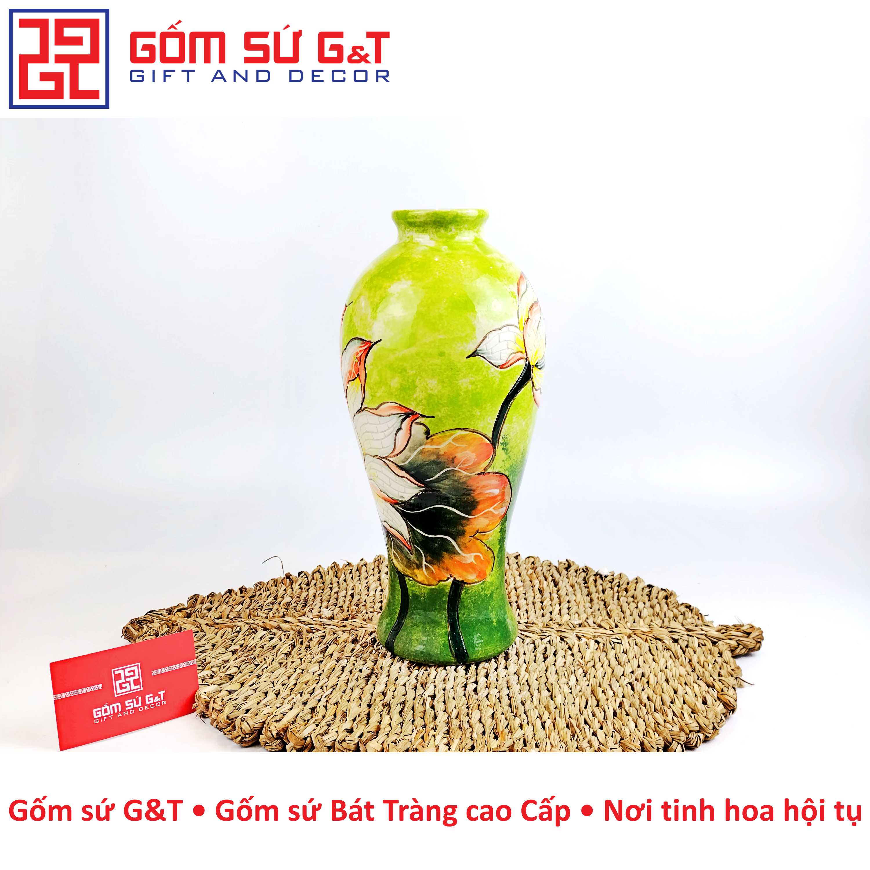 Lọ hoa dáng đùi dễ vẽ bạch liên Gốm Sứ G&T