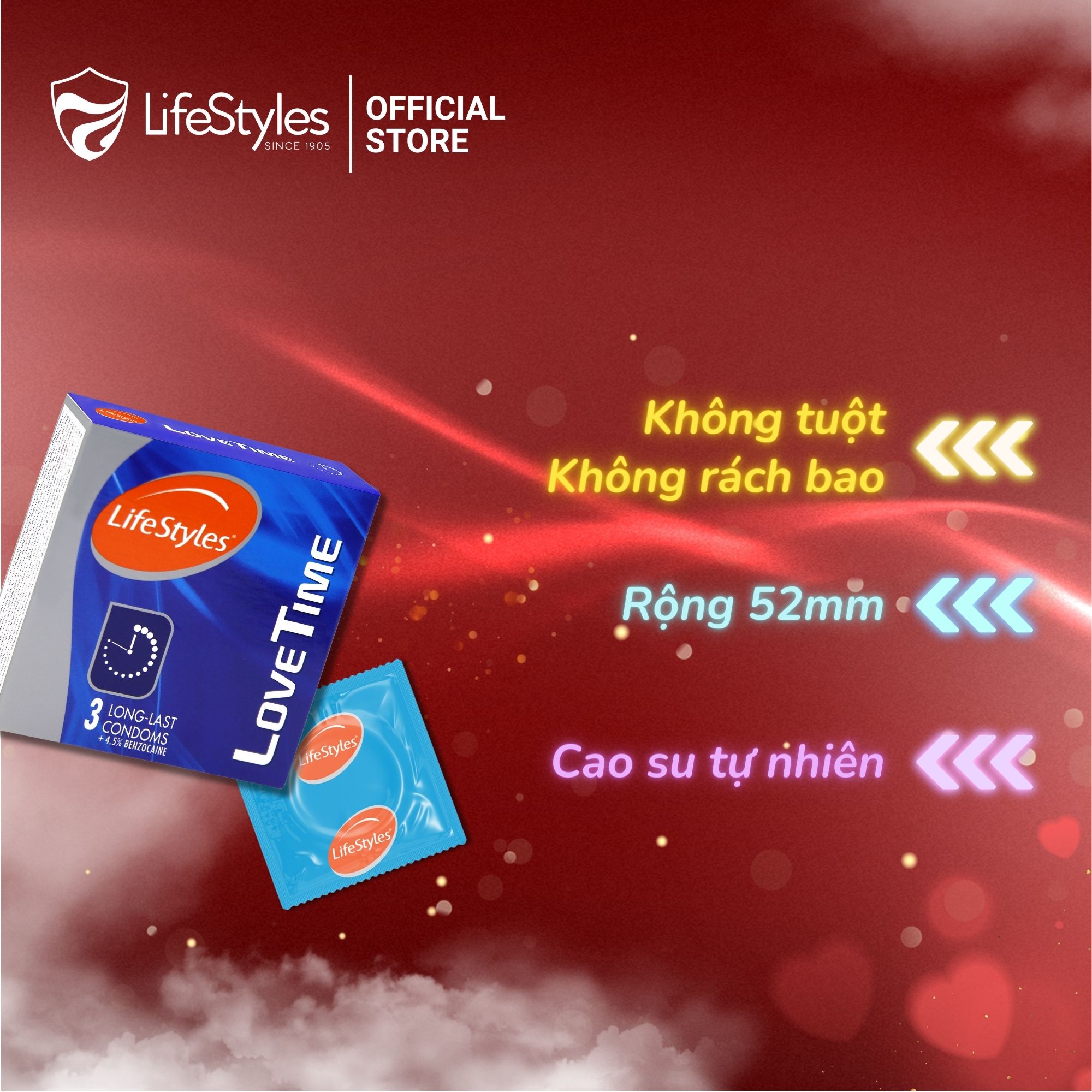 Hình ảnh Bao Cao Su Kéo Dài Thời Gian LifeStyles Love Time Thiết kế Ôm Sát Nhiều Gel 100% Không Rách Bao - Hộp 3 bao