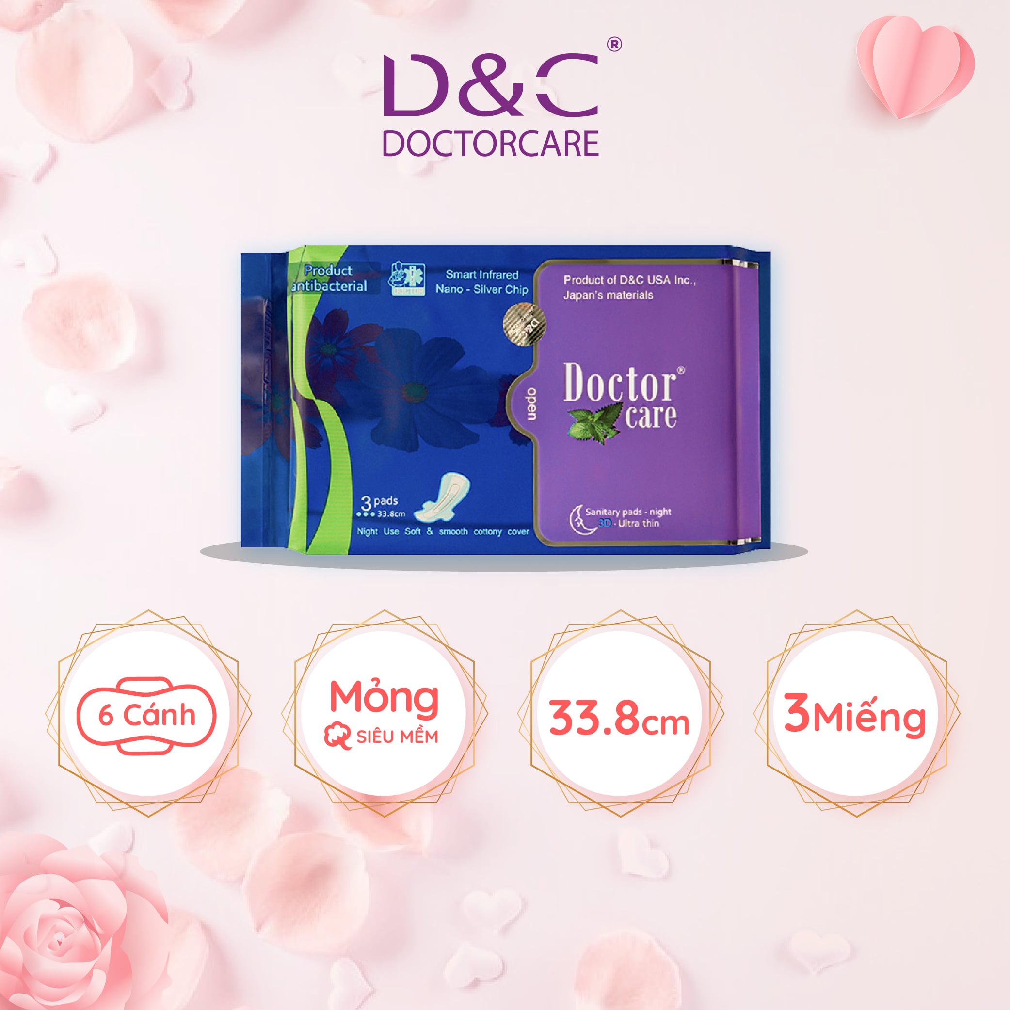 Băng vệ sinh ban đêm Doctor Care chiết suất thảo dược 33.8cm the mát sảng khoái