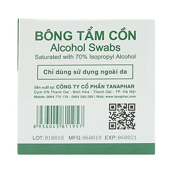 COMBO Hộp 100 Miếng Bông Tẩm Cồn Khô Sát Trùng + 01 chai nước muối sinh lý 500ml ( Tặng 05 túi zipper 12x17cm )