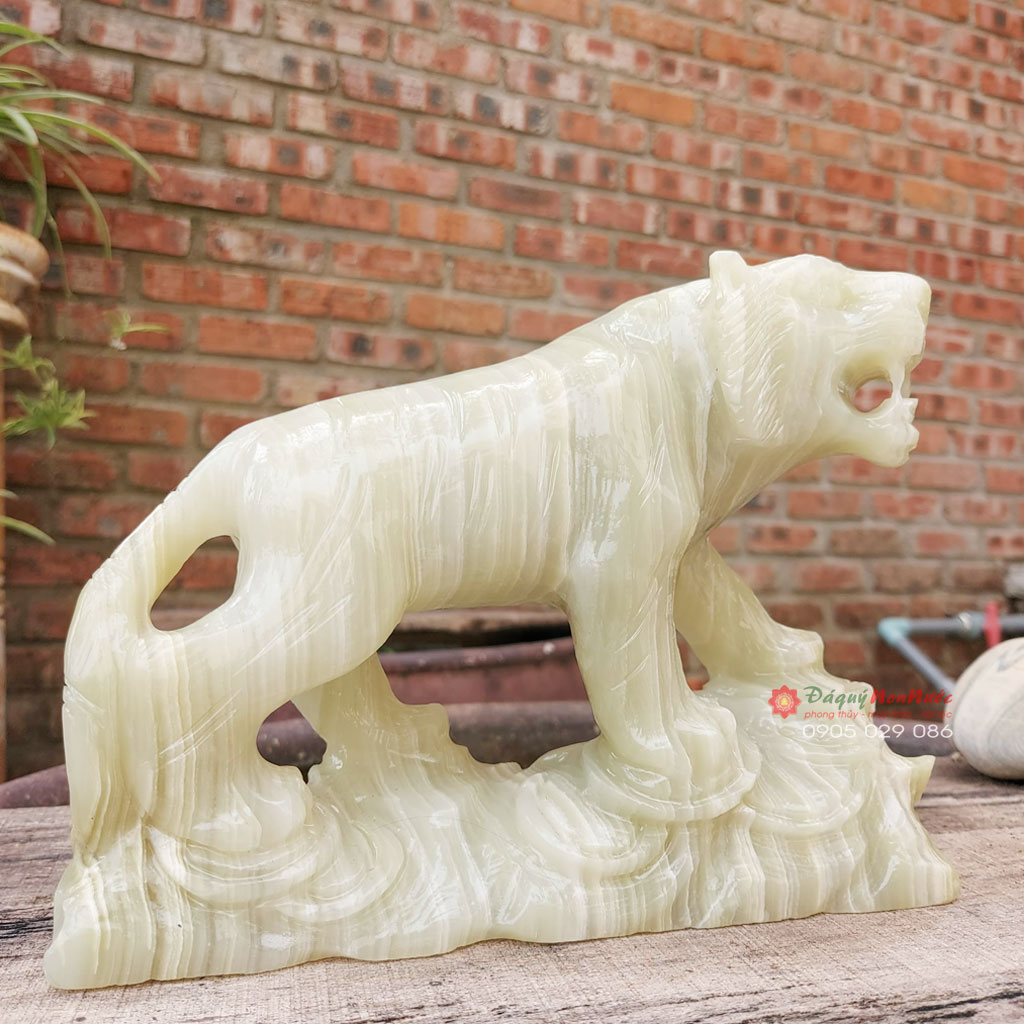 Tượng cọp đá ngọc Pakistan phong thủy dài 20cm