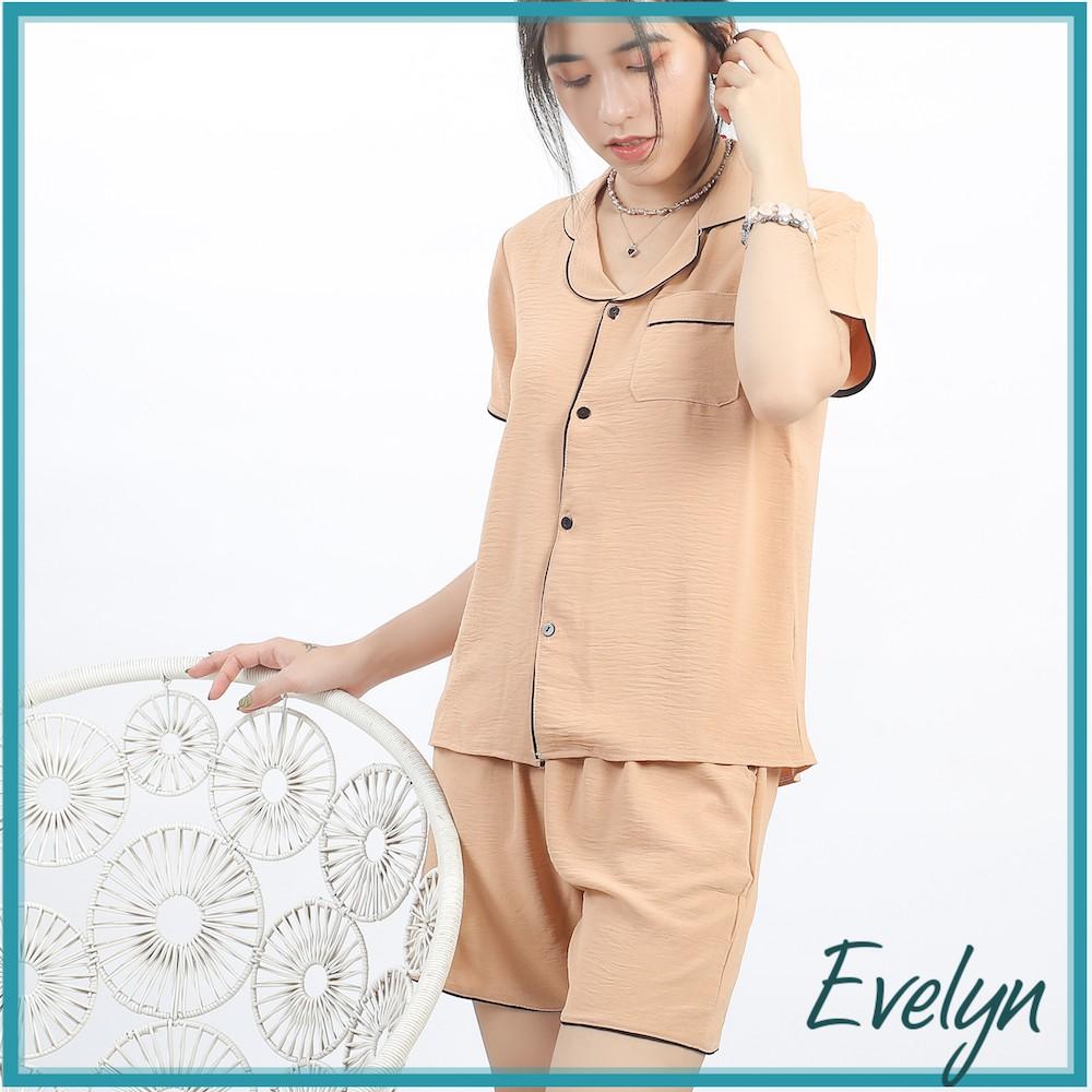 Bộ mặc nhà nữ mùa hè pijama đồ ngủ nữ Evelyn chất đũi mát kiểu dáng basic