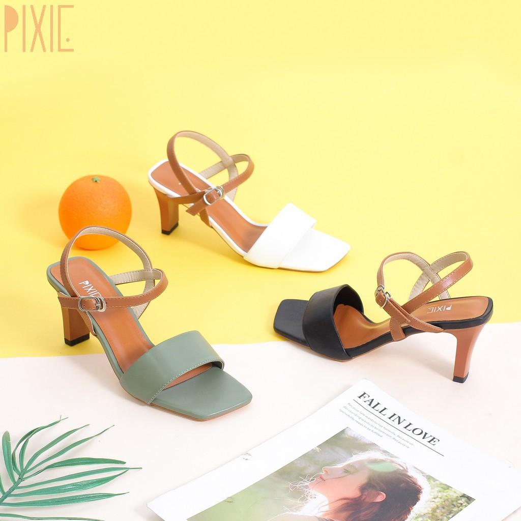 Giày Sandal Cao Gót 6cm Quai Bản To Mix 2 Màu Pixie X484
