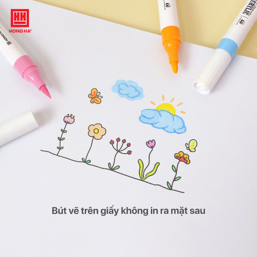 Bút lông màu Acrylic 2 đầu Hồng Hà tô trên mọi chất liệu (12/24/36 màu) - 8145/8146/8147