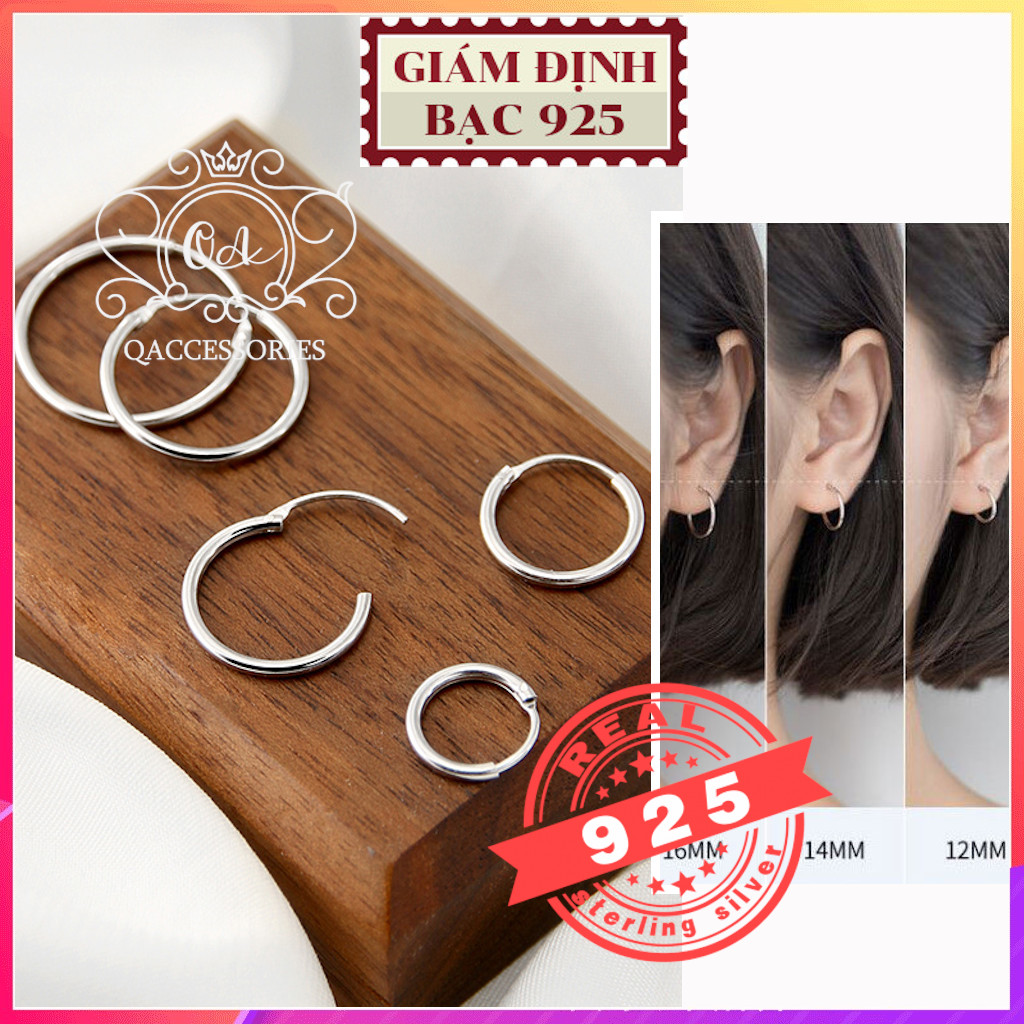 Khuyên tai bạc tròn trơn bông tai hoop khoen vòng có chốt lẫy S925 BASIC Silver Earrings QA SILVER