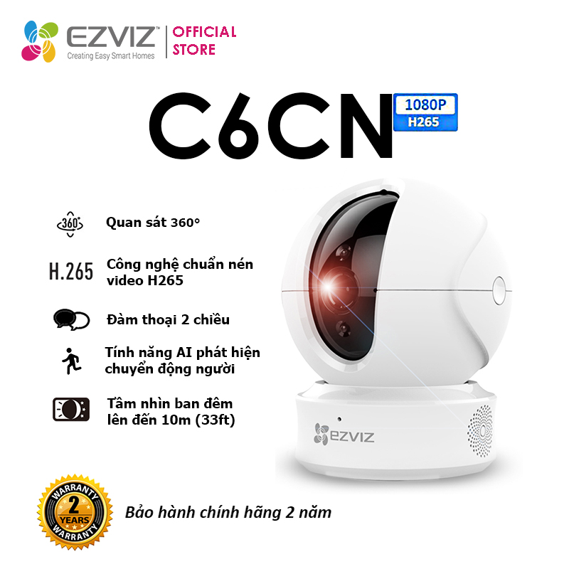 Camera WI-FI EZVIZ C6CN-H.265, 2MP, Ture WDR, Trong Nhà Đàm Thoại 2 Chiều, theo Phát Hiện Người Chuyển Động Thông Minh--Hàng Chính Hãng